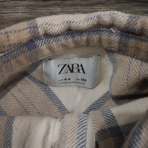 Zara Plaid Flannel Shirt Kids Size 8-9 Soft White Long Sleeve Button Down Cotton - Picture 4 of 5